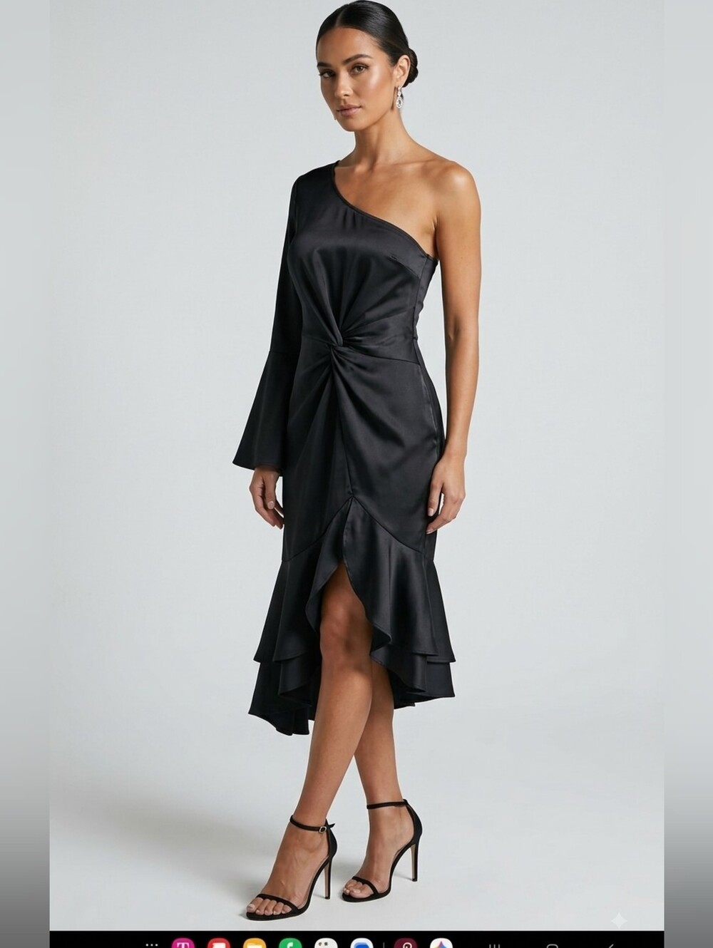 One-Shoulder Black Twist-Waist Dress Size XL